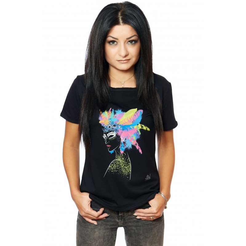 Tricou Negru Dama Multicolored Feathers
