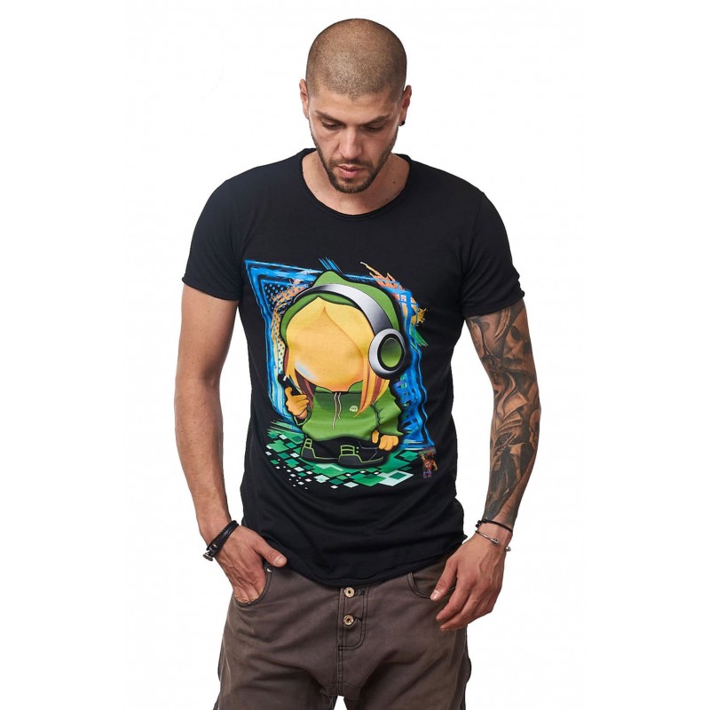 Tricou Negru MOSS - Imprimeu Cellphone Girl Green - #vreausaajut