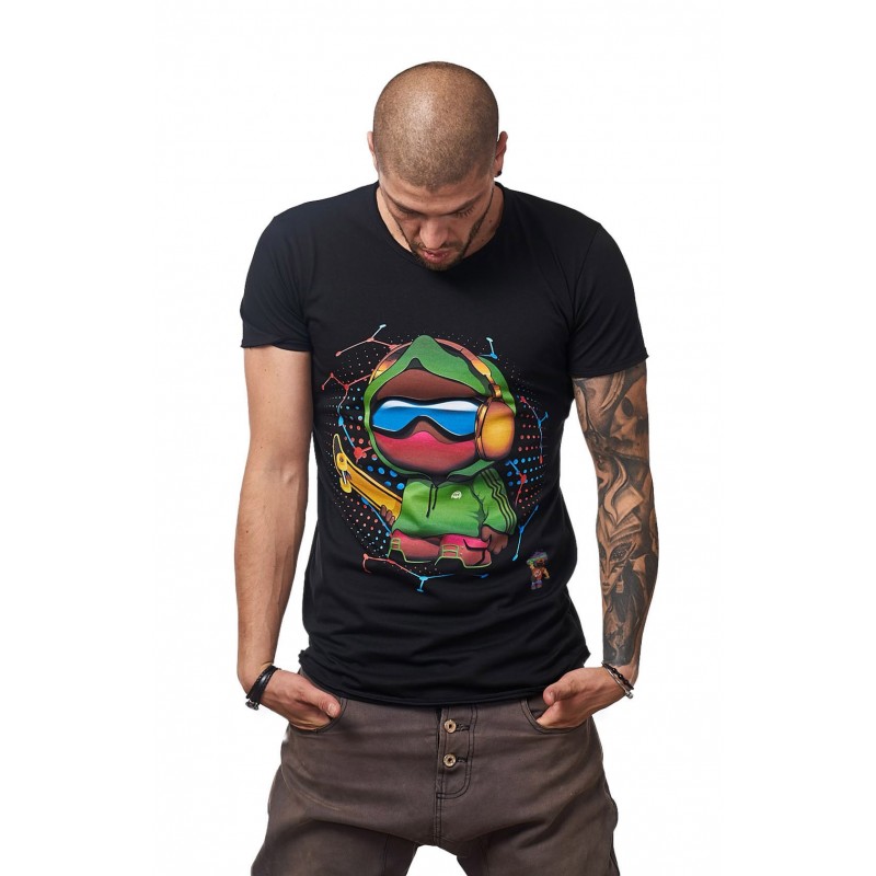Tricou Negru MOSS - Imprimeu Skater Boy Green - #vreausaajut