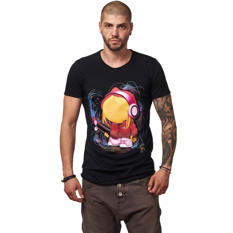 Tricou Negru MOSS - Imprimeu Skater Girl Fusia - #vreausaajut