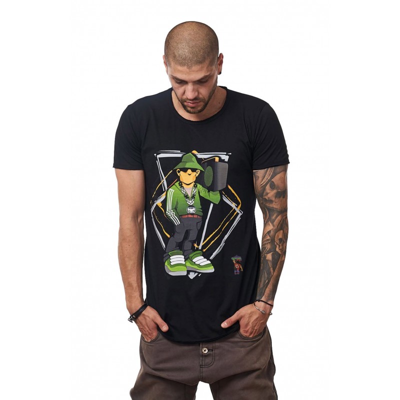 Tricou Negru MOSS - Imprimeu Street Rapper Green - #vreausaajut