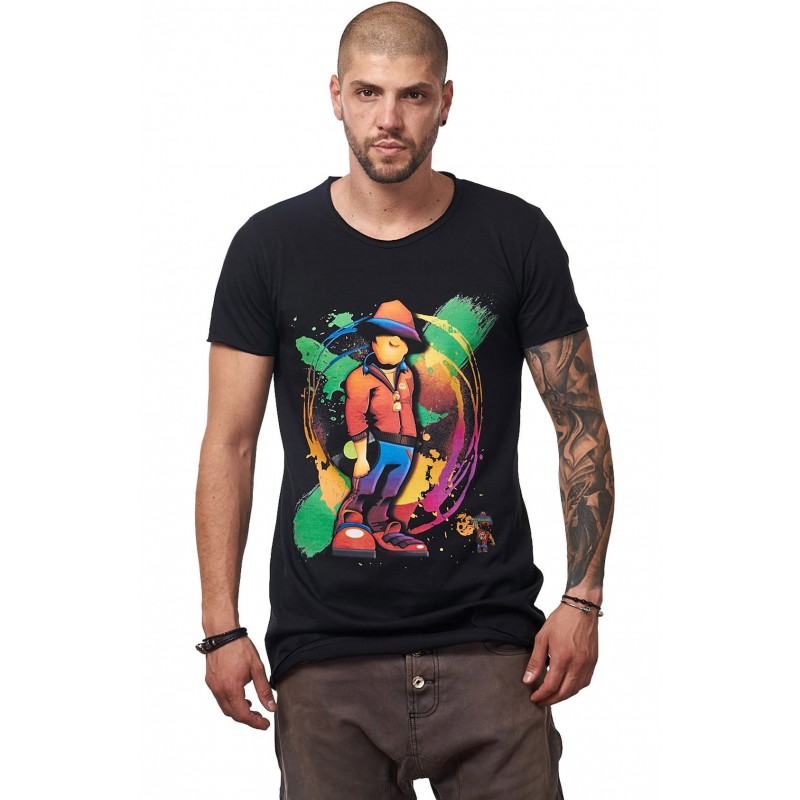 Tricou Negru MOSS - Imprimeu Vinyl Guy Orange - #vreausaajut