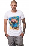 Tricou Alb Barbati - Imprimeu Skater Boy Blue - Design Unic Si Original Moss