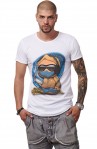 Tricou Alb Barbati - Imprimeu Skater Boy Brown - Design Unic Si Original Moss