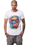 Tricou Alb Barbati - Imprimeu Skater Boy Orange- Design Unic Si Original Mos