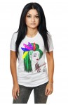 Tricou Alb Dama Green Hair Girl With Feathers