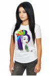 Tricou Alb Dama Purple Hair Girl With Feathers 