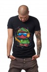 Tricou Negru Barbati - Imprimeu Skater Boy Green - Design Unic Si Original Moss